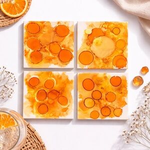 Orange Abstract Coasters Set